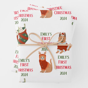 Custom Baby's First Christmas Pet  Wrapping Paper Sheets