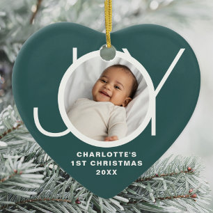 Custom Baby's First Christmas Photo Green Ceramic Ornament
