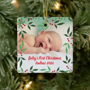 Custom baby's first Christmas Photo name Ceramic Ornament