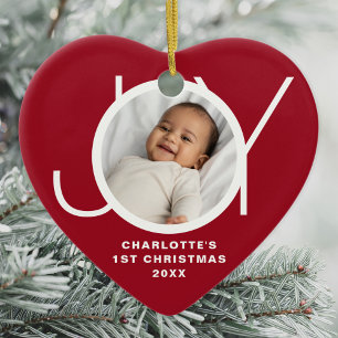 Custom Baby's First Christmas Photo Red Ceramic Ornament