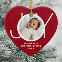 Custom Baby's First Christmas Photo Red Ceramic Ornament
