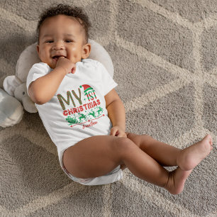 Custom Baby's First Christmas Santa On His Sledge Baby Bodysuit