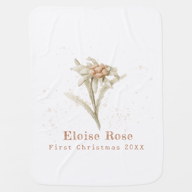 Custom Baby's First Christmas Sweet Floral Pattern Baby Blanket (Front)