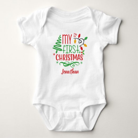 Custom Baby's First Christmas Tree Green Red  Ba