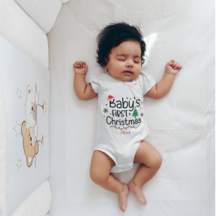 Custom Baby's First Christmas Tree Santa Hat Snow Baby Bodysuit