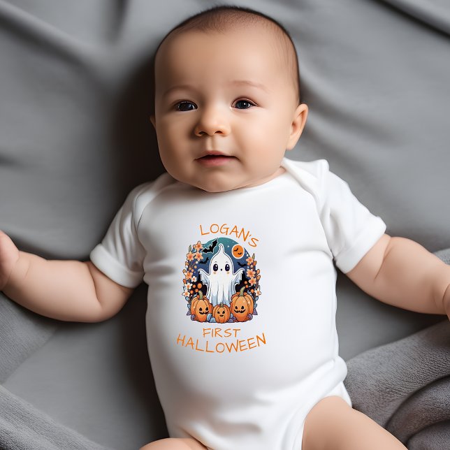 Custom Baby's First Halloween Cute Personalized Baby Bodysuit (👻 Ghostly Delight: Baby's First Halloween Personalized Bodysuit! 🎃)