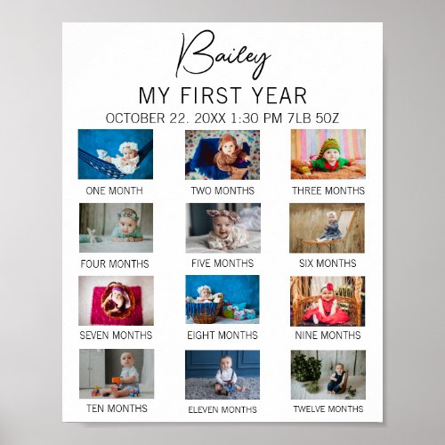 Custom Babys First Year Modern 1st Birthday Party Poster