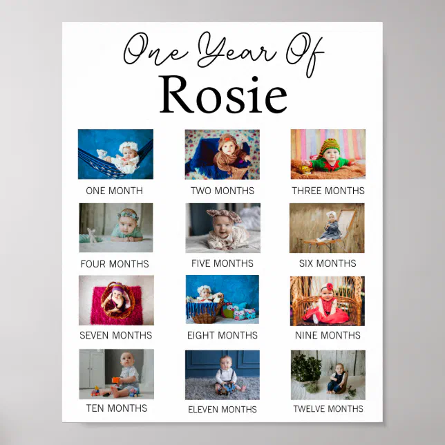 Custom Baby's First Year Modern 1st Birthday Party Poster | Zazzle