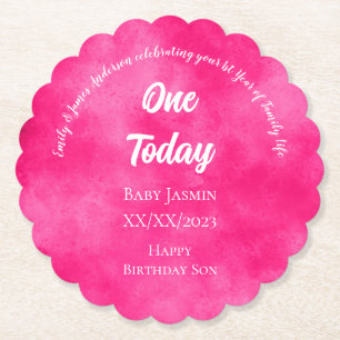Custom Baby's girls  1st Birthday Party  Paper Coaster