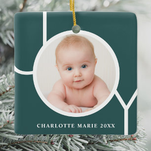 Custom Baby's Photo Christmas Holidays Green Ceramic Ornament