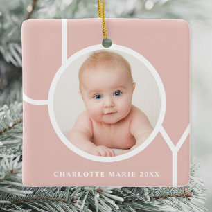 Custom Baby's Photo Christmas Holidays Pink Ceramic Ornament