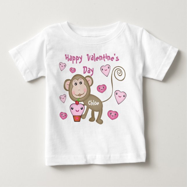 Custom Baby's Valentine's Day Monkey T-Shirt (Front)