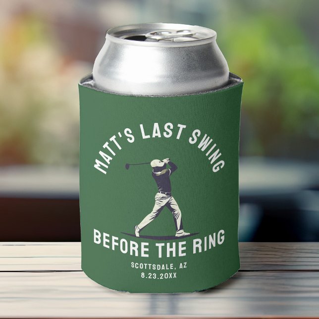 Custom Bachelor Party Favor Golf Trip Groomsmen  Can Cooler (Golf-themed can cooler designed for a bachelor party, featuring a fun golf graphic + vibrant colors)