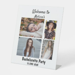 Custom Bachelorette party 4 photo collage Pedestal Sign