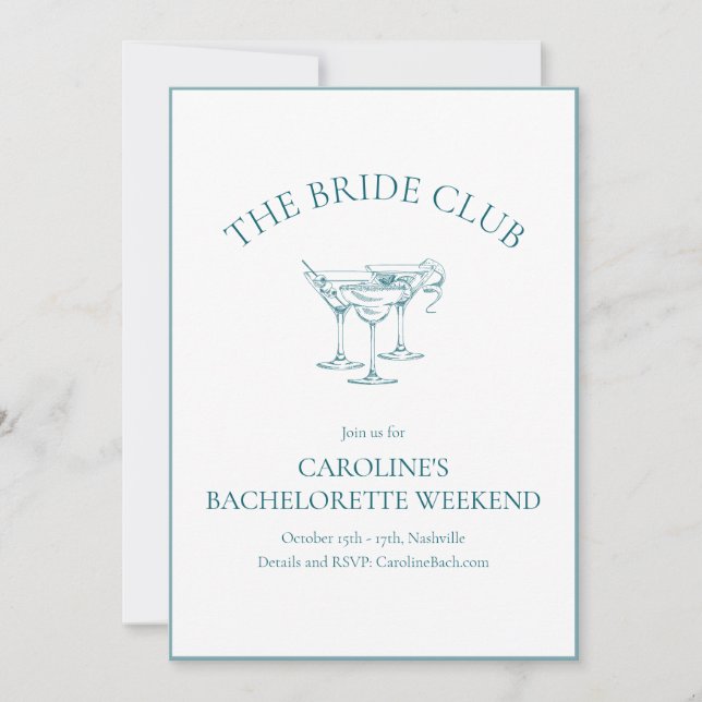 Custom Bachelorette Party Cocktail Social Club Invitation (Front)