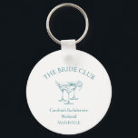 Custom Bachelorette Party Cocktail Social Club Keychain<br><div class="desc">Celebrate the bride-to-be with these chic, personalized keychain! Customizable with the bride’s name and event location, it makes the ideal party favor for your bachelorette weekend or bridal party. The timeless blue-on-cream design adds a touch of class to any bridal celebration, from beach weekends to urban getaways. Whether you’re planning...</div>
