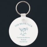 Custom Bachelorette Party Cocktail Social Club Keychain<br><div class="desc">Celebrate the bride-to-be with these chic, personalized keychain! Customizable with the bride’s name and event location, it makes the ideal party favor for your bachelorette weekend or bridal party. The timeless blue-on-cream design adds a touch of class to any bridal celebration, from beach weekends to urban getaways. Whether you’re planning...</div>