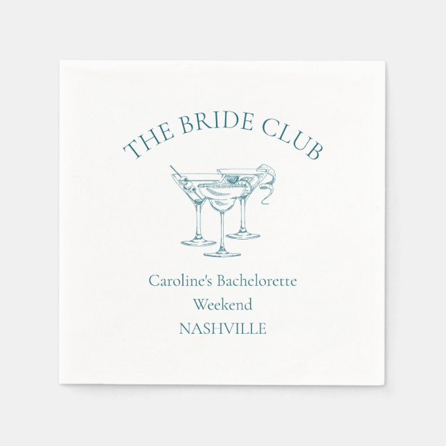 Custom Bachelorette Party Cocktail Social Club Napkins (Front)
