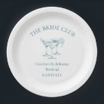 Custom Bachelorette Party Cocktail Social Club Paper Plates<br><div class="desc">Celebrate the bride-to-be with these chic, personalized paper plates! Customizable with the bride’s name and event location, it makes the ideal party addition for your bachelorette weekend or bridal party. The timeless blue-on-cream design adds a touch of class to any bridal celebration, from beach weekends to urban getaways. Whether you’re...</div>