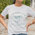 Custom Bachelorette Party Cocktail Social Club T-Shirt<br><div class="desc">Get ready to sip in style with our Custom Bachelorette Party Cocktail Social Club T-Shirt! This chic and playful design is perfect for any bride-to-be and her crew. Featuring elegant martini glasses and customizable text, this shirt is a must-have for your bachelorette weekend or bridal party event. Whether you're hitting...</div>