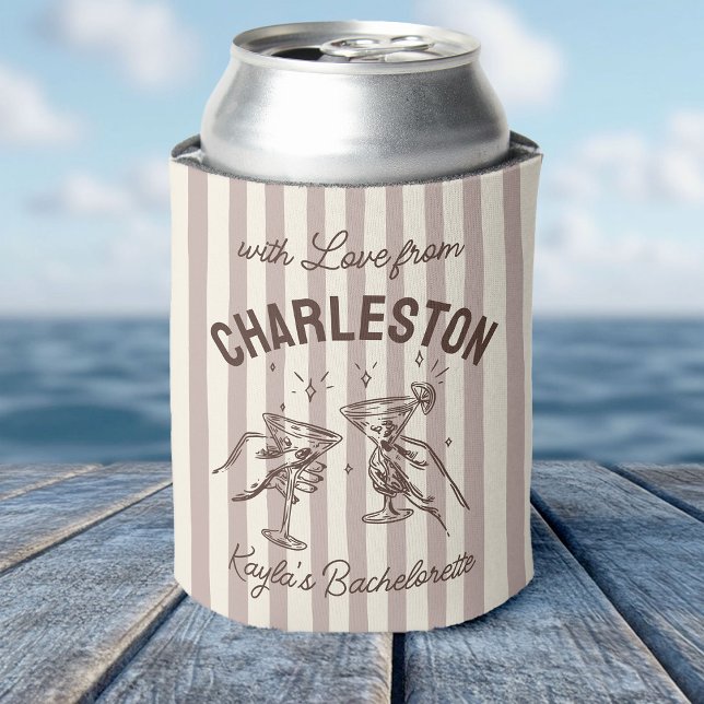 Custom Bachelorette Pastel Stripes Martini Cheers Can Cooler (Creator Uploaded)