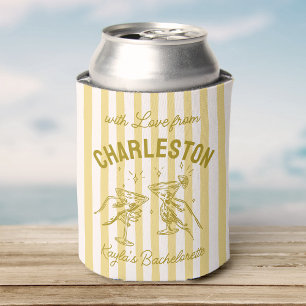 Custom Bachelorette Pastel Stripes Martini Cheers Can Cooler