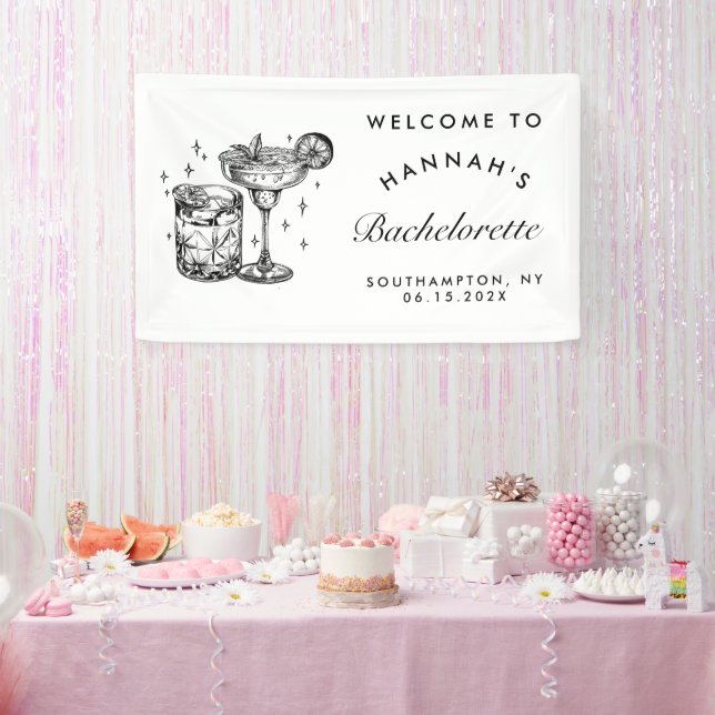 Custom Bachelorette Retro Cocktail Black Banner (Party)