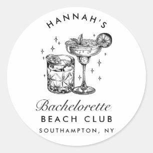 Custom Bachelorette Retro Cocktail Black Classic Round Sticker