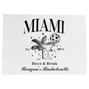 Custom Bachelorette Retro Cocktail Black Large Gift Bag