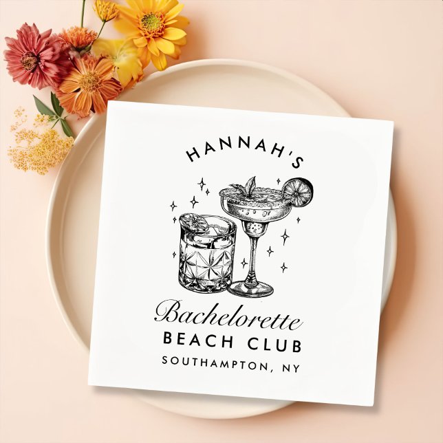 Custom Bachelorette Retro Cocktail Black Napkins (Creator Uploaded)