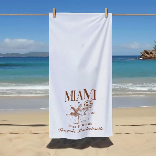 Custom Bachelorette Retro Cocktail Brown Beach Towel