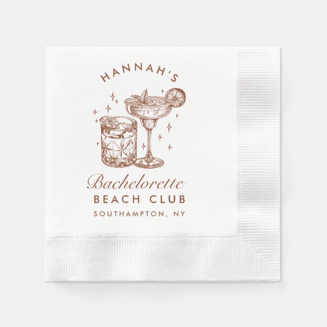 Custom Bachelorette Retro Cocktail Brown Napkins (Front)