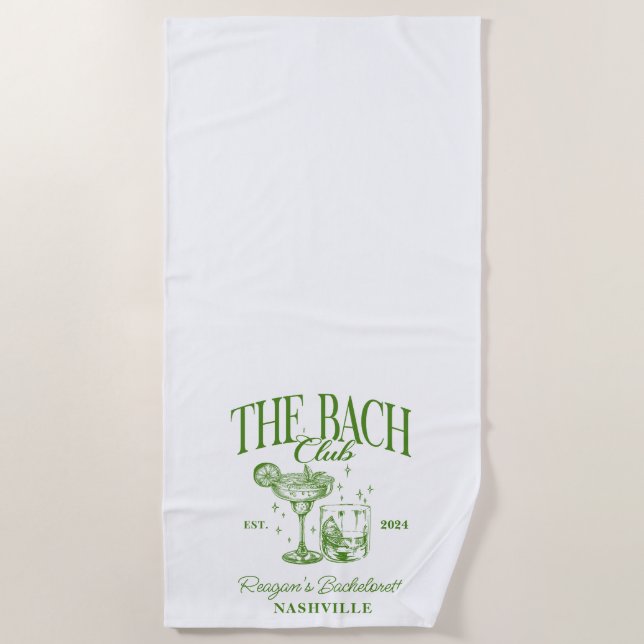 Custom Bachelorette Retro Cocktail Green Beach Towel (Front)