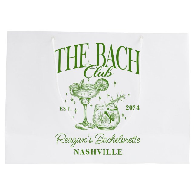 Custom Bachelorette Retro Cocktail Green Large Gift Bag (Back)