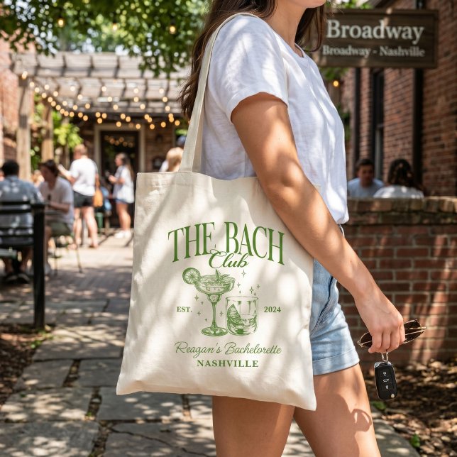 Custom Bachelorette Retro Cocktail Green Tote Bag (Creator Uploaded)