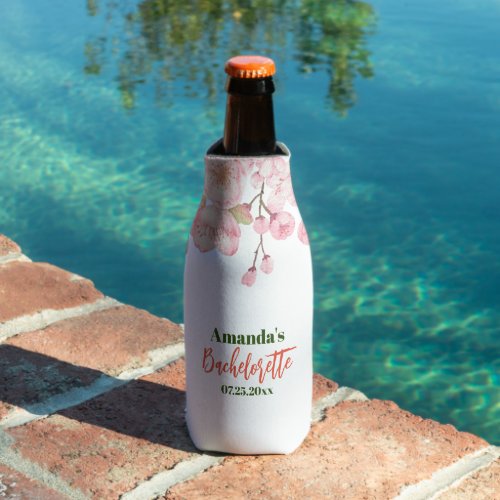 Custom Bachelorette White and Pink Cherry Blossom Bottle Cooler