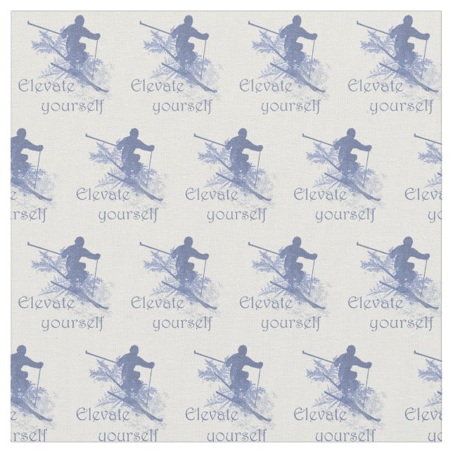 Custom Back Color Elevate Yourself Ski Quote Blue Fabric (Close Up)