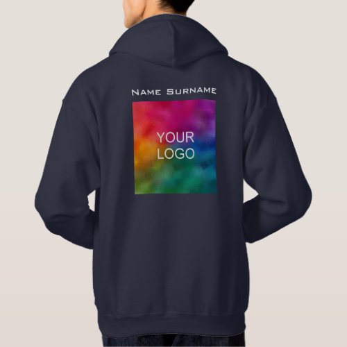 Custom Back Design Business Logo Mens Navy Blue Hoodie