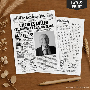 Custom Back in 1938 Newspaper Birthday Card, Trend Holiday Card