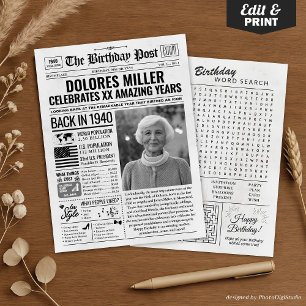 Custom Back in 1940 Newspaper Birthday Card, Trend Holiday Card