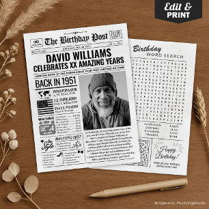 Custom Back in 1951 Newspaper Birthday Card, Trend Holiday Card