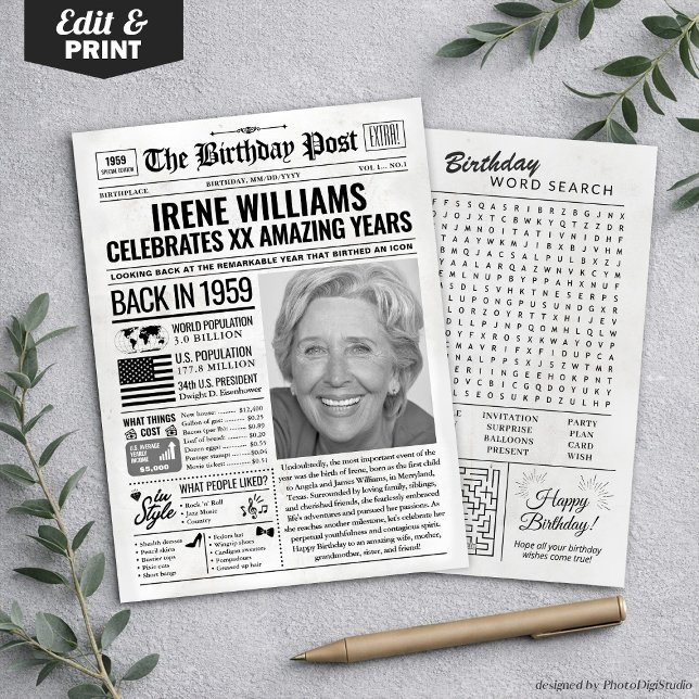 Custom Back in 1959 Newspaper Birthday Card, Trend Holiday Card (Custom Back in 1959 Newspaper Birthday Card, Trend Holiday Card)