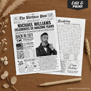 Custom Back in 1971 Newspaper Birthday Card, Trend Holiday Card