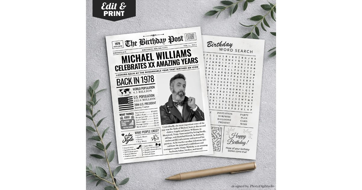Custom Back in 1978 Newspaper Birthday Card, Trend Holiday Card | Zazzle