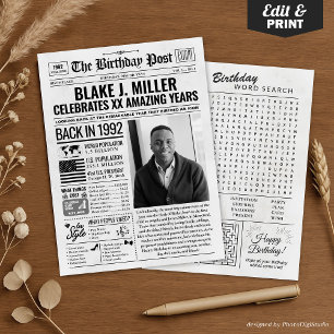 Custom Back in 1992 Newspaper Birthday Card, Trend Holiday Card