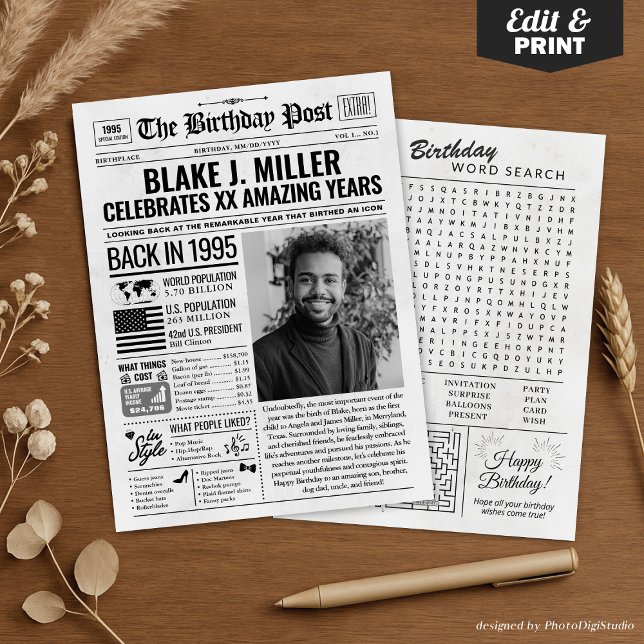 Custom Back in 1995 Newspaper Birthday Card, Trend Holiday Card (Custom Back in 1995 Newspaper Birthday Card, Trend Holiday Card)