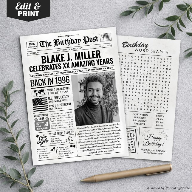 Custom Back in 1996 Newspaper Birthday Card, Trend Holiday Card (Custom Back in 1996 Newspaper Birthday Card, Trend Holiday Card)