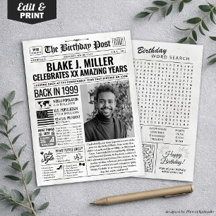 Custom Back in 1999 Newspaper Birthday Card, Trend Holiday Card