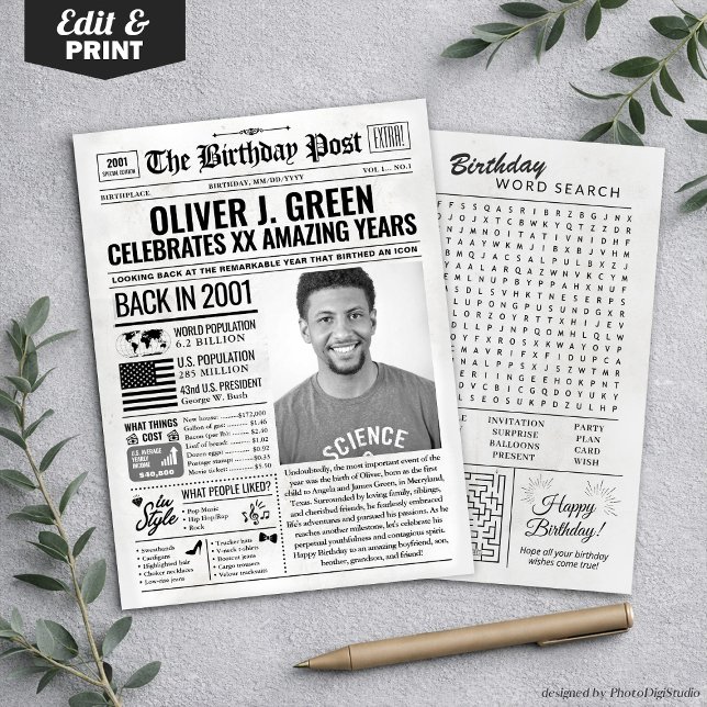 Custom Back in 2001 Newspaper Birthday Card, Trend Holiday Card (Custom Back in 2001 Newspaper Birthday Card, Trend Holiday Card)