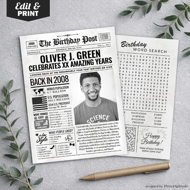 Custom Back in 2008 Newspaper Birthday Card, Trend Holiday Card (Custom Back in 2008 Newspaper Birthday Card, Trend Holiday Card)